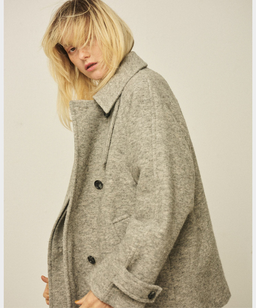 2サイズ展開】ウール混ショート丈スライバーコート（ピーコート