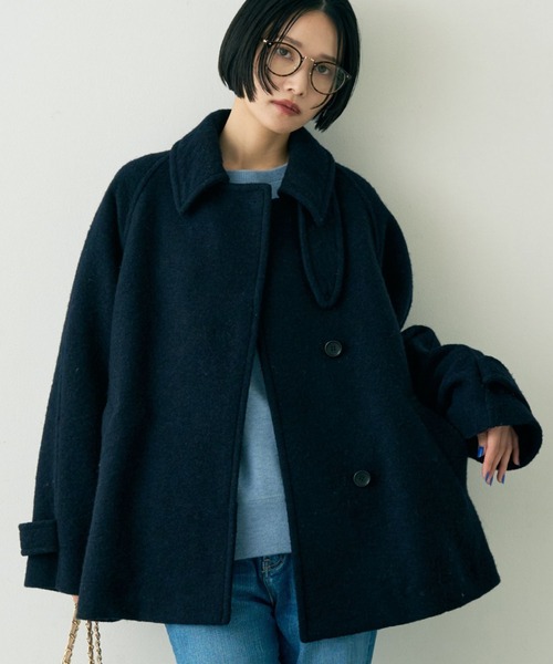 2サイズ展開】ウール混ショート丈スライバーコート（ピーコート