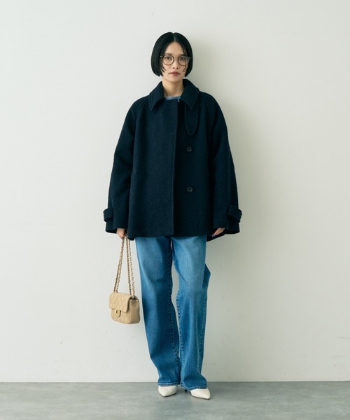 セール】【2サイズ展開】ウール混ショート丈スライバーコート