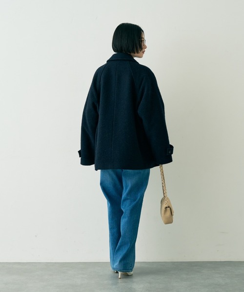 2サイズ展開】ウール混ショート丈スライバーコート（ピーコート