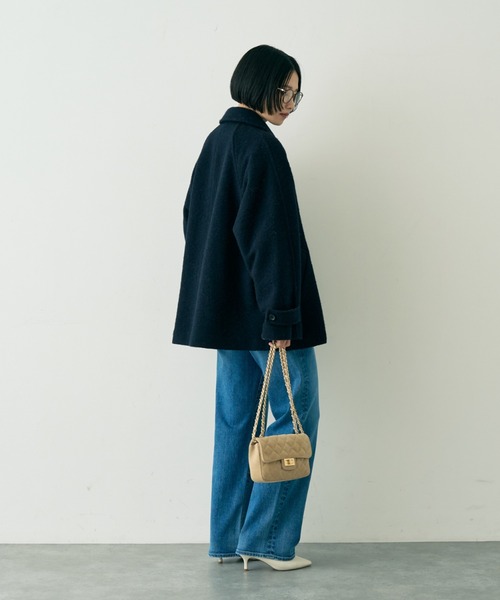 2サイズ展開】ウール混ショート丈スライバーコート（ピーコート