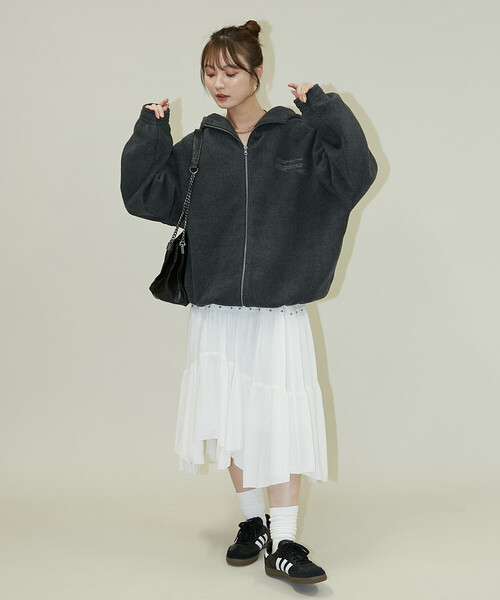 セール】PUBLUX/パブリュクス レタリング 刺繍 フリース ジップ ビッグ