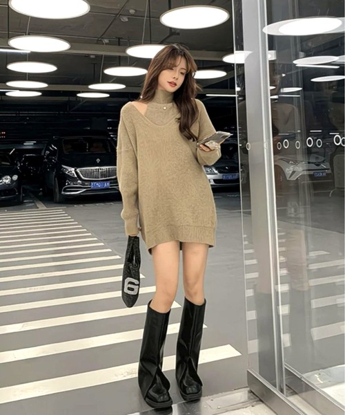 CANVAS+(キャンバスプラス)の「【CANVAS+】ハイネックニット×深VワンピースSET(ワンピース・レディース・ブラック/グレー/ベージュ・M)」の16枚目の写真