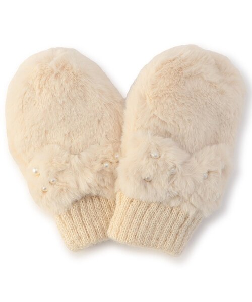 Ampersand（アンパサンド）の「ふわもちリボン手袋（手袋・キッズ・アイボリー/ベージュ/ラベンダー・95/120/140）」の2枚目の写真