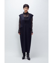 【極美品】 プルミエアロンディスモン 23AW ウールサテンシャツワンピース 黒 23AW 1er arrondissement ウールサテンシャツワンピース