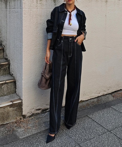 esutoreja（エストレジャ）の「パネルラインワイドデニム（デニムパンツ・レディース・ブルー/ブラック・S/M）」の5枚目の写真