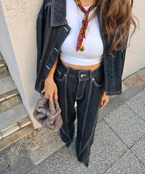 esutoreja（エストレジャ）の「パネルラインワイドデニム（デニムパンツ・レディース・ブルー/ブラック・S/M）」の6枚目の写真