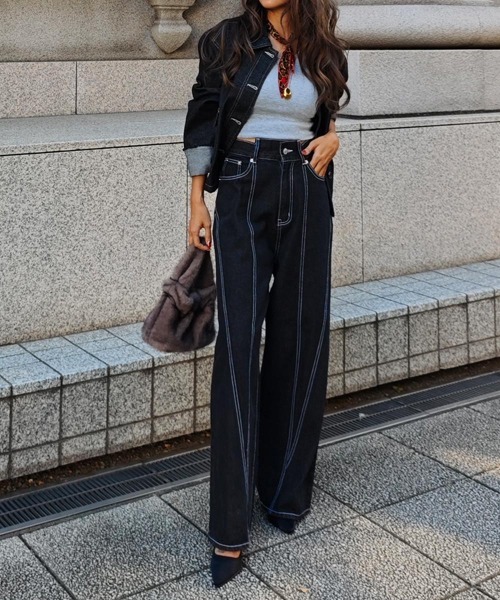 esutoreja（エストレジャ）の「パネルラインワイドデニム（デニムパンツ・レディース・ブルー/ブラック・S/M）」の7枚目の写真