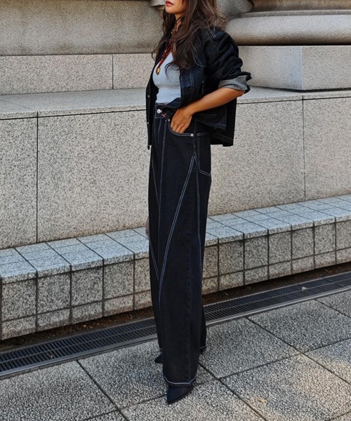 esutoreja（エストレジャ）の「パネルラインワイドデニム（デニムパンツ・レディース・ブルー/ブラック・S/M）」の8枚目の写真