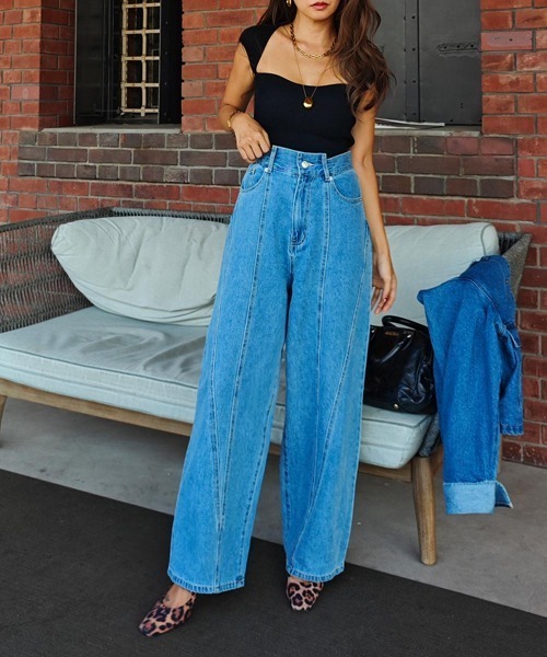 esutoreja（エストレジャ）の「パネルラインワイドデニム（デニムパンツ・レディース・ブルー/ブラック・S/M）」の12枚目の写真