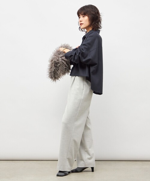 ウォッシャブル両面起毛ヘリンボーン/ストライプセミワイドパンツ