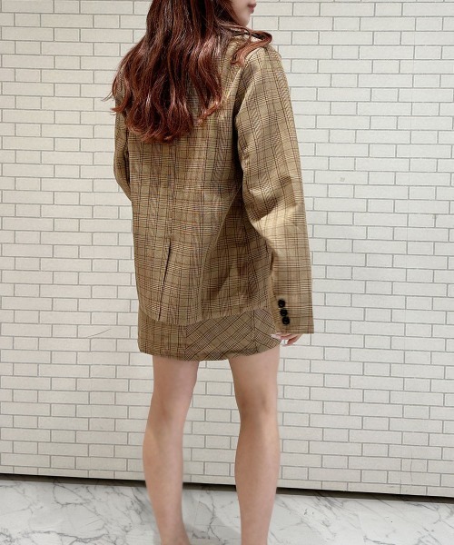 セール】2点セットアップ チェック柄テーラードジャケット＆ミニ