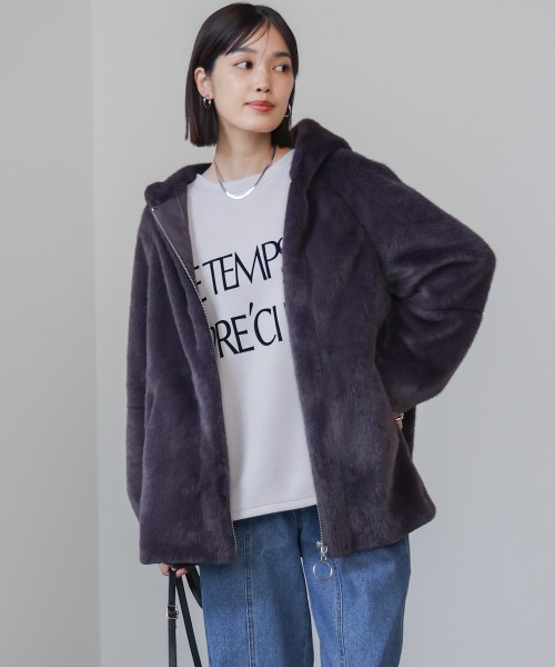 Bou Jeloud（ブージュルード）の「フェイクファーコート（その他アウター・レディース・グレー/モカ・FREE）」の2枚目の写真