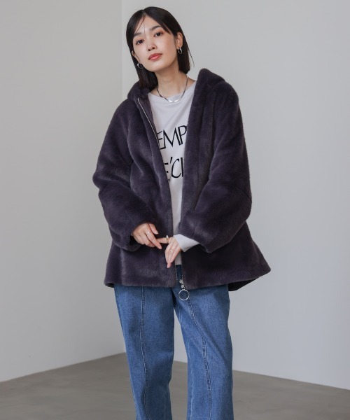 【美品】Bou Jeloud　ブージュルード　ケープコート　フォックスファー RUIRUE BOUTIQUE フォックスファー付きケープコート(7号～15号