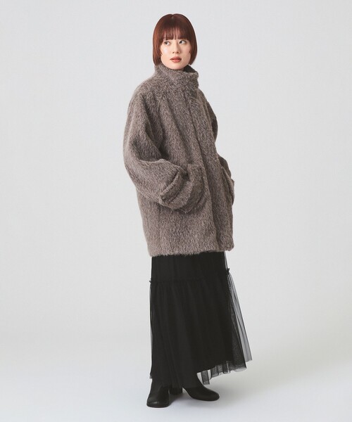 Ray BEAMS（レイビームス）の「シャギースタンド カラー ハーフ コート（ステンカラーコート・レディース・ダークブラウン/シルバー・0/1）」の16枚目の写真