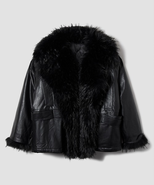 TELOPLAN(テーロプラン)の「【TELOPLAN】Eileen Fur Coat / アイリーンファーコート(ノーカラージャケット・レディース・ブラック・ONE SIZE)」の3枚目の写真