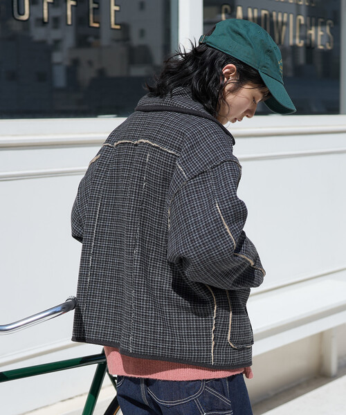 MIRROR9 チェック柄ボアリバーシブルジャケット Lサイズ グレー FREAK'S STORE（フリークスストア） ブルゾン アウター 襟付き