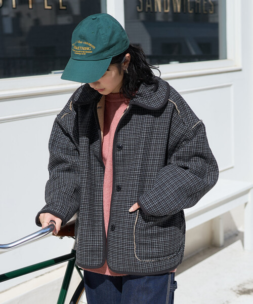 セール】襟付き リバーシブル チェックボアジャケット（ブルゾン