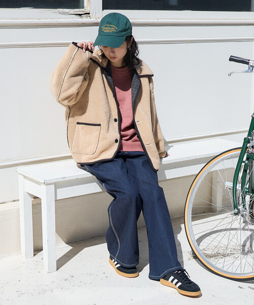 セール】襟付き リバーシブル チェックボアジャケット（ブルゾン