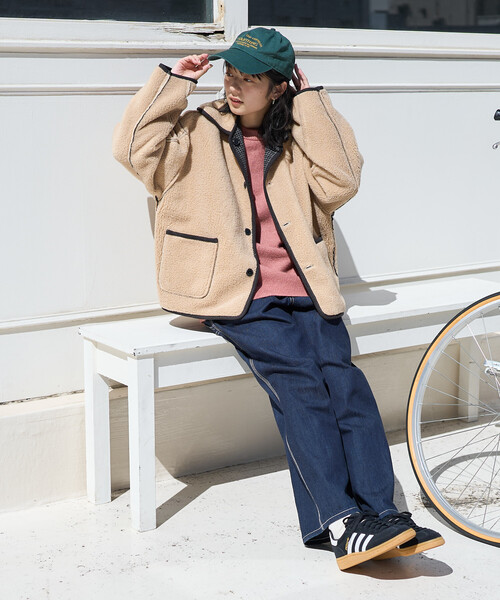 セール】襟付き リバーシブル チェックボアジャケット（ブルゾン