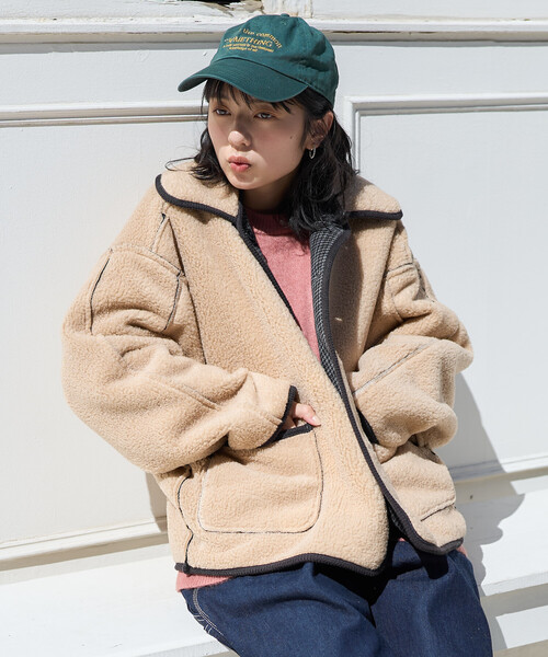 FREAK'S STORE(フリークスストア)の「襟付き リバーシブル チェックボアジャケット(ブルゾン・レディース・キャメル/グレー・フリ-)」の21枚目の写真