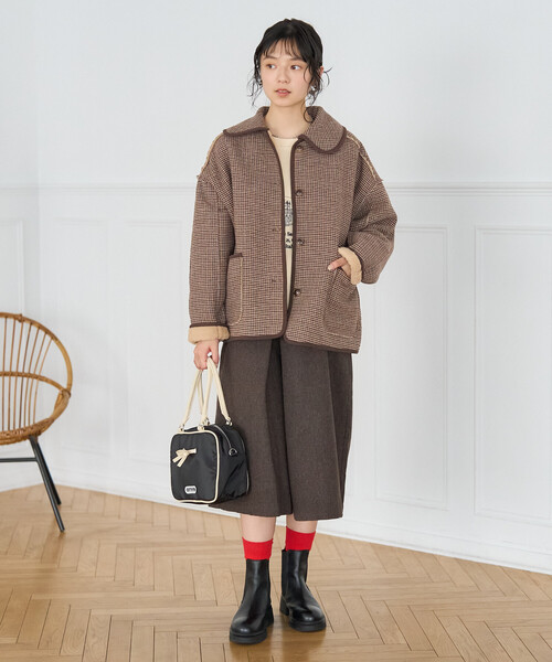 セール】襟付き リバーシブル チェックボアジャケット（ブルゾン