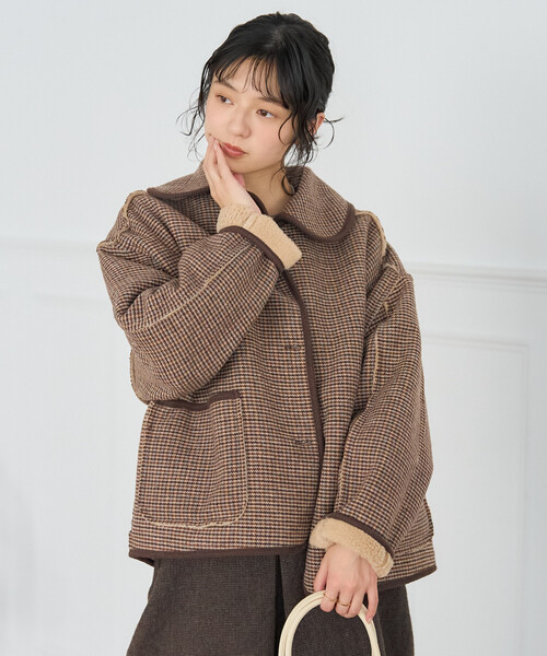 FREAK'S STORE(フリークスストア)の「襟付き リバーシブル チェックボアジャケット(ブルゾン・レディース・キャメル/グレー・フリ-)」の13枚目の写真