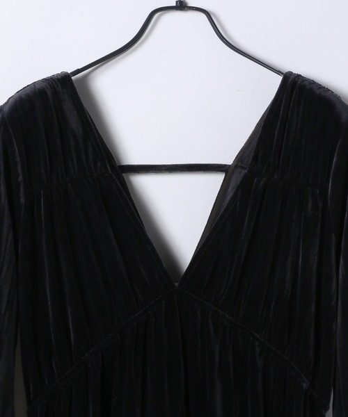 セール】Vネックベロアワンピース/605906（ワンピース）｜JEANASIS