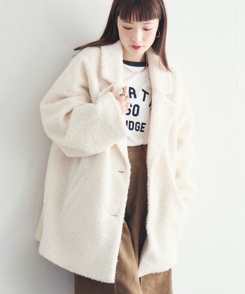 RETRO GIRL(レトロガール)の「【WEB限定】ループボアテーラードコート(チェスターコート・レディース・ブラック/チャコールグレー/ベージュ/ブラウン/アイボリー・FREE)」の2枚目の写真