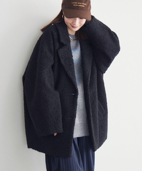 RETRO GIRL(レトロガール)の「【WEB限定】ループボアテーラードコート(チェスターコート・レディース・ブラック/チャコールグレー/ベージュ/ブラウン/アイボリー・FREE)」の3枚目の写真