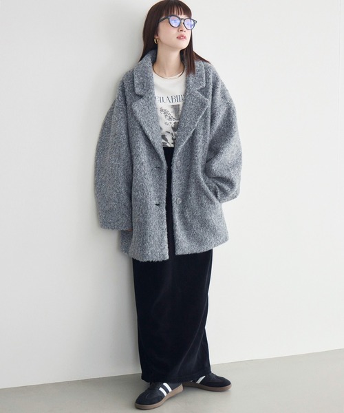 RETRO GIRL(レトロガール)の「【WEB限定】ループボアテーラードコート(チェスターコート・レディース・ブラック/チャコールグレー/ベージュ/ブラウン/アイボリー・FREE)」の20枚目の写真