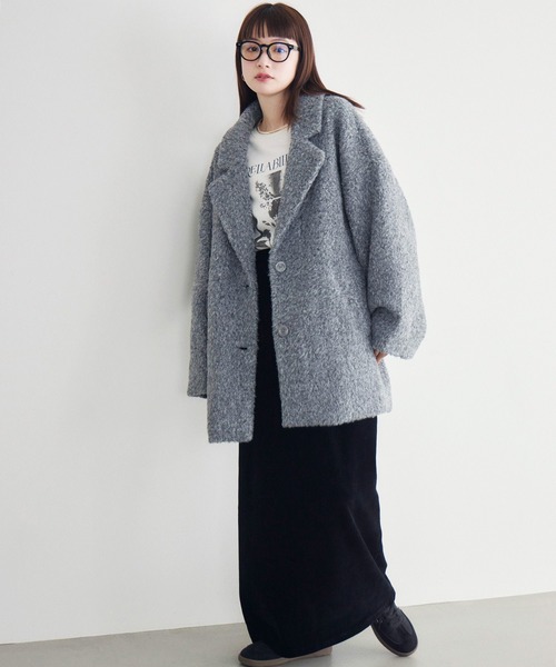 RETRO GIRL(レトロガール)の「【WEB限定】ループボアテーラードコート(チェスターコート・レディース・ブラック/チャコールグレー/ベージュ/ブラウン/アイボリー・FREE)」の21枚目の写真