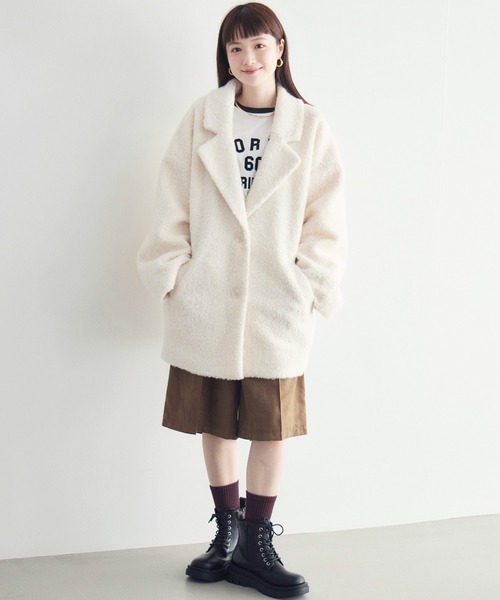 RETRO GIRL(レトロガール)の「【WEB限定】ループボアテーラードコート(チェスターコート・レディース・ブラック/チャコールグレー/ベージュ/ブラウン/アイボリー・FREE)」の16枚目の写真