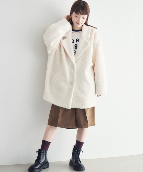 RETRO GIRL(レトロガール)の「【WEB限定】ループボアテーラードコート(チェスターコート・レディース・ブラック/チャコールグレー/ベージュ/ブラウン/アイボリー・FREE)」の17枚目の写真