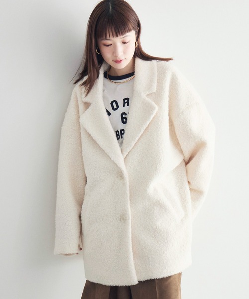 RETRO GIRL(レトロガール)の「【WEB限定】ループボアテーラードコート(チェスターコート・レディース・ブラック/チャコールグレー/ベージュ/ブラウン/アイボリー・FREE)」の9枚目の写真