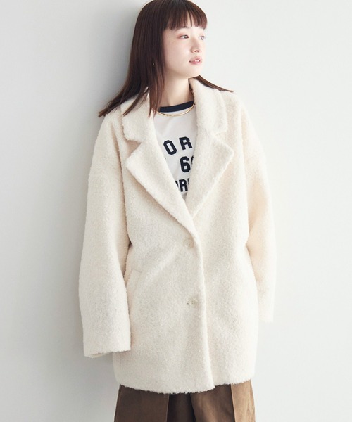 RETRO GIRL(レトロガール)の「【WEB限定】ループボアテーラードコート(チェスターコート・レディース・ブラック/チャコールグレー/ベージュ/ブラウン/アイボリー・FREE)」の10枚目の写真