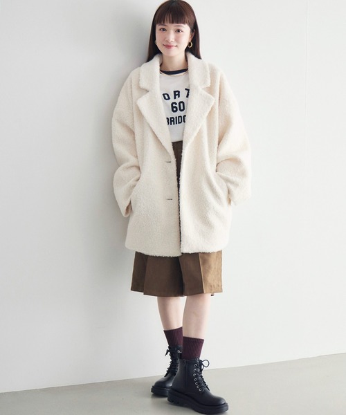 RETRO GIRL(レトロガール)の「【WEB限定】ループボアテーラードコート(チェスターコート・レディース・ブラック/チャコールグレー/ベージュ/ブラウン/アイボリー・FREE)」の12枚目の写真