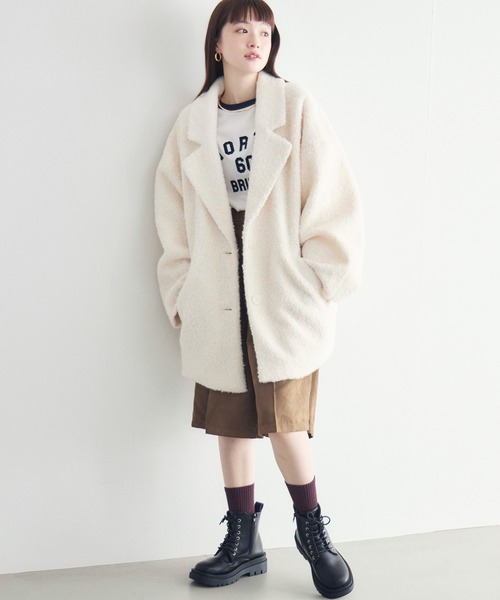RETRO GIRL(レトロガール)の「【WEB限定】ループボアテーラードコート(チェスターコート・レディース・ブラック/チャコールグレー/ベージュ/ブラウン/アイボリー・FREE)」の13枚目の写真