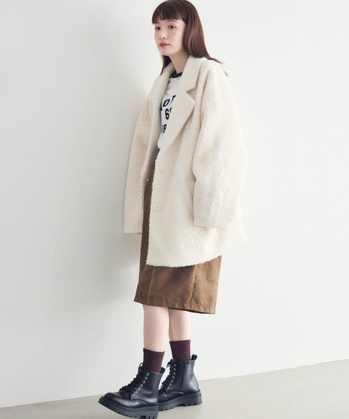 RETRO GIRL(レトロガール)の「【WEB限定】ループボアテーラードコート(チェスターコート・レディース・ブラック/チャコールグレー/ベージュ/ブラウン/アイボリー・FREE)」の14枚目の写真