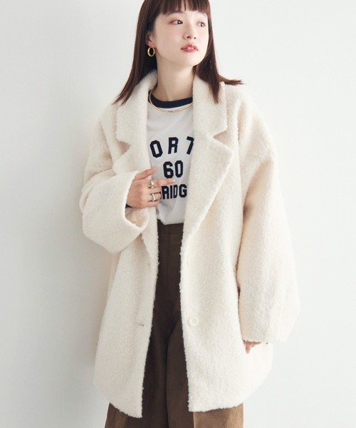 RETRO GIRL(レトロガール)の「【WEB限定】ループボアテーラードコート(チェスターコート・レディース・ブラック/チャコールグレー/ベージュ/ブラウン/アイボリー・FREE)」の6枚目の写真