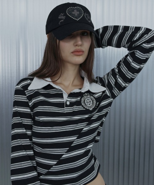 SETUPEXE(セットアップイーエックスイー)の「【SETUP‐EXE】LEO APPLIQUE BALL CAP / 【セットアップエグゼ】レオアップリケキャップ(キャップ・レディース・ブラック/ベージュ・ONE SIZE)」の4枚目の写真