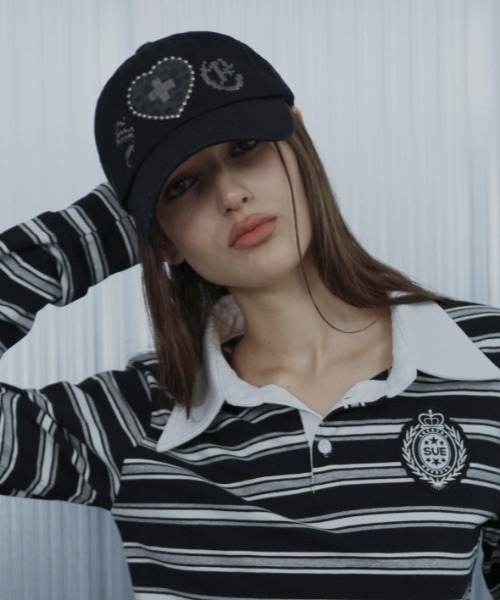 SETUPEXE(セットアップイーエックスイー)の「【SETUP‐EXE】LEO APPLIQUE BALL CAP / 【セットアップエグゼ】レオアップリケキャップ(キャップ・レディース・ブラック/ベージュ・ONE SIZE)」の5枚目の写真