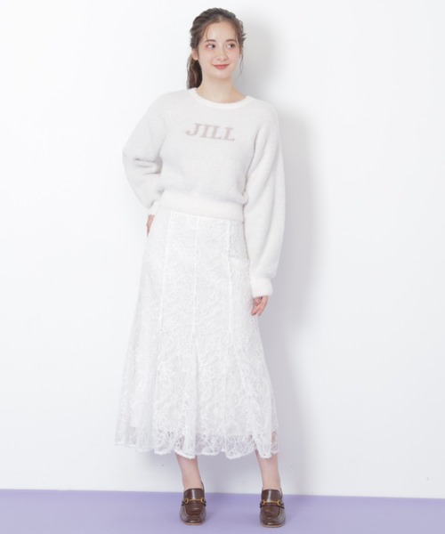 エルマンノシェルビーノ 40 刺繍ホワイトフレアスカート エルマンノ