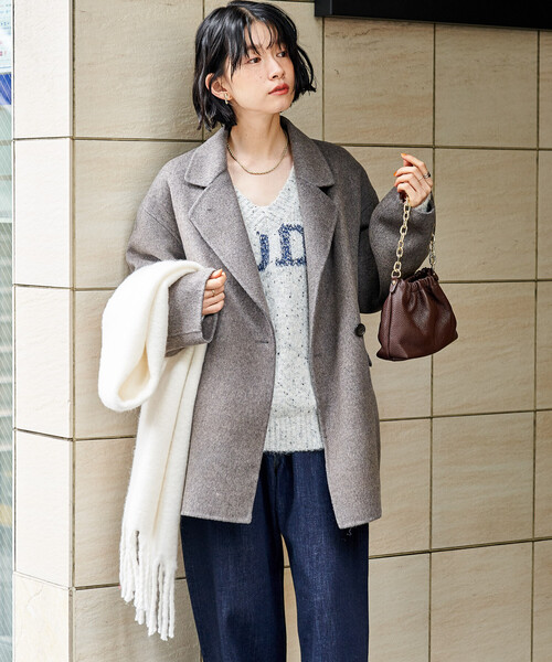 FREAK'S STORE（フリークスストア）の「ウールブレンド リバー ダブル ジャコット/ ウールコート（テーラードジャケット・レディース・ベージュ/その他1/ブラック・SMALL/MEDIUM）」の3枚目の写真