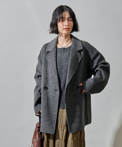 FREAK'S STORE（フリークスストア）の「ウールブレンド リバー ダブル ジャコット/ ウールコート（テーラードジャケット・レディース・ベージュ/その他1/ブラック・SMALL/MEDIUM）」の14枚目の写真