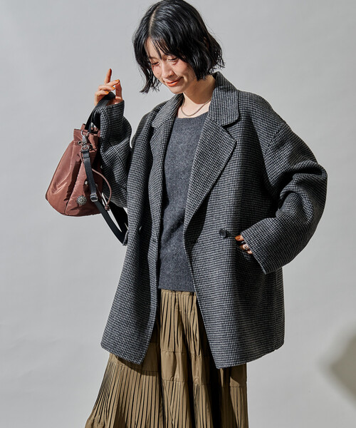 FREAK'S STORE（フリークスストア）の「ウールブレンド リバー ダブル ジャコット/ ウールコート（テーラードジャケット・レディース・ベージュ/その他1/ブラック・SMALL/MEDIUM）」の18枚目の写真