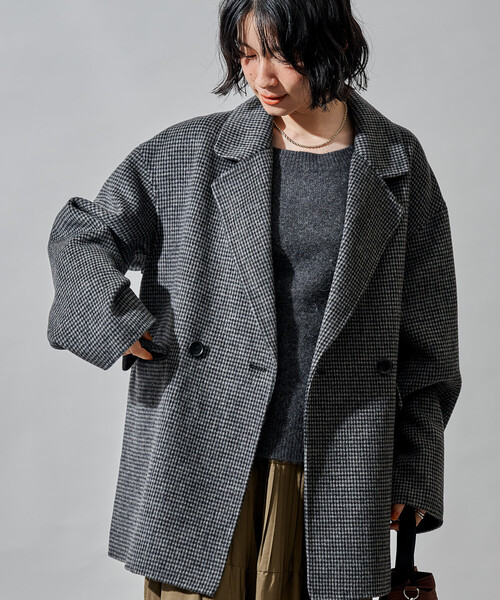 FREAK'S STORE（フリークスストア）の「ウールブレンド リバー ダブル ジャコット/ ウールコート（テーラードジャケット・レディース・ベージュ/その他1/ブラック・SMALL/MEDIUM）」の20枚目の写真