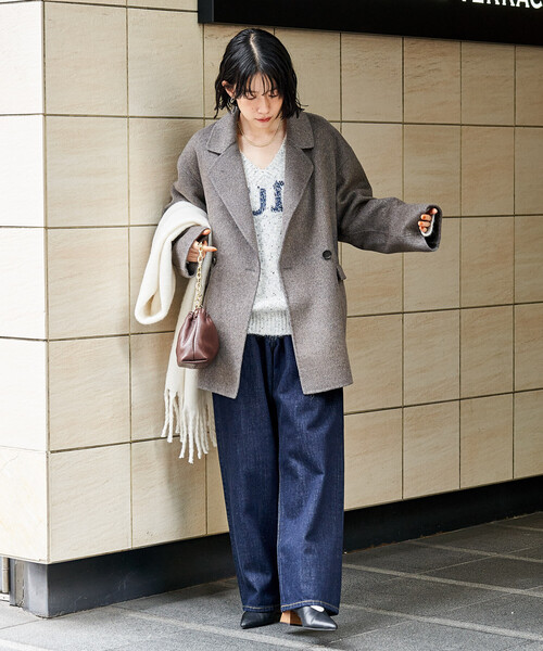 セール】ウールブレンド リバー ダブル ジャコット/ ウールコート