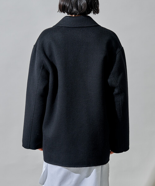 FREAK'S STORE（フリークスストア）の「ウールブレンド リバー ダブル ジャコット/ ウールコート（テーラードジャケット・レディース・ベージュ/その他1/ブラック・SMALL/MEDIUM）」の4枚目の写真