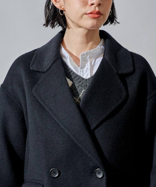 FREAK'S STORE（フリークスストア）の「ウールブレンド リバー ダブル ジャコット/ ウールコート（テーラードジャケット・レディース・ベージュ/その他1/ブラック・SMALL/MEDIUM）」の5枚目の写真